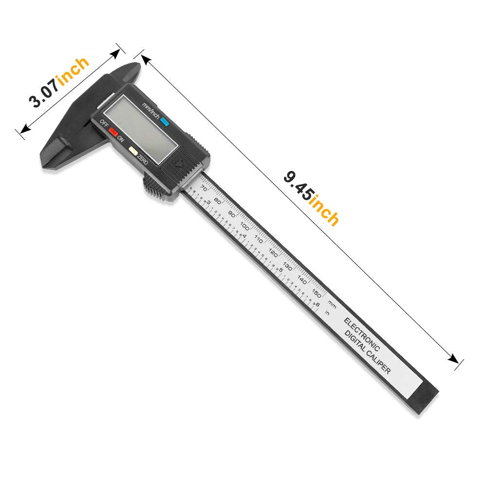 Digitaler Messschieber 0–150 mm mit LCD-Anzeige, Elektronischer Messschieber mit Zoll-/Millimeter-Umschaltung und Nullstellfunktion